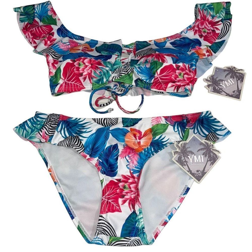YMI Multicolor Floral Off-Shoulder Bikini‎ - Size Small